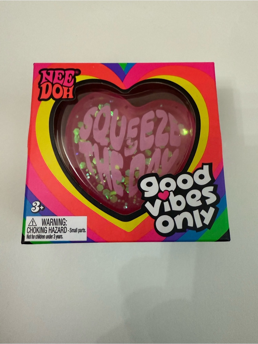 NeeDoh Pink Heart Good Vibes Only Squishy Squeeze the Day